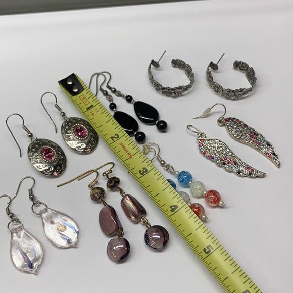 Lot Of 7 Pierced Dangle Drop Earrings - Beaded / Metal Mix - Picture 7 of 12